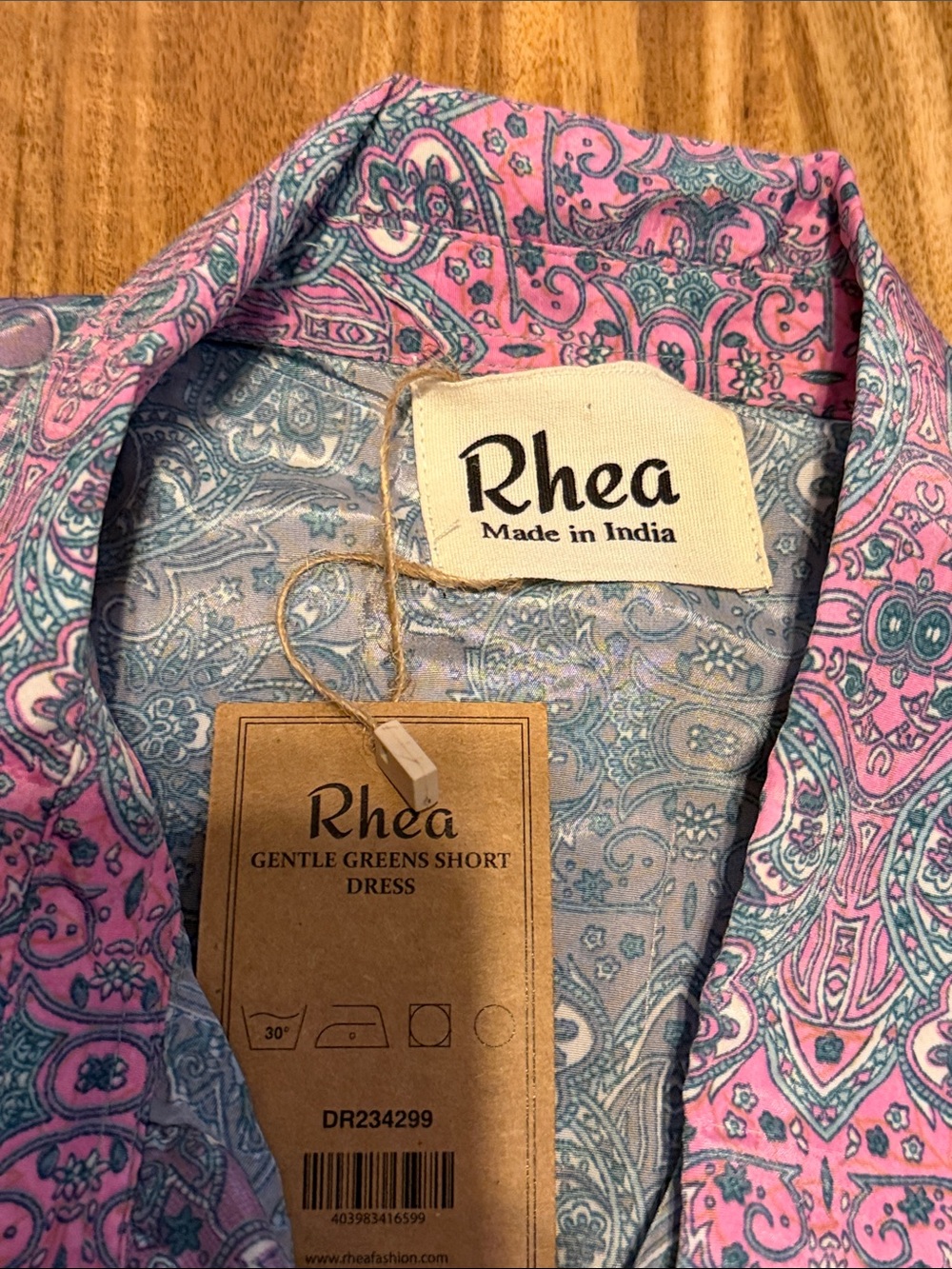 Rhea women dress large 12 14 Pink Teal Paisley' knee Button Front boho tunic NWT - Picture 6 of 8